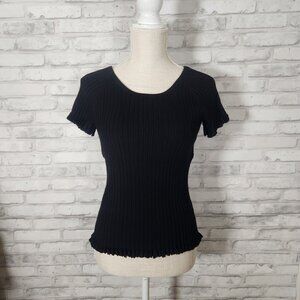 Alexandra Bartlett Black Ribbed Ruffle Sweater Top